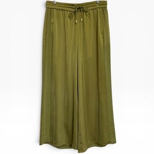 ME+EM Very Wide Leg Olive Green Chartreuse Lined Satin Drawstring Trousers 14